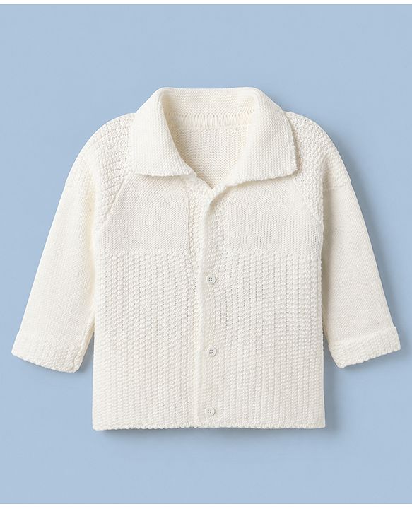 Babyhug Knit Solid Sweater Set in White