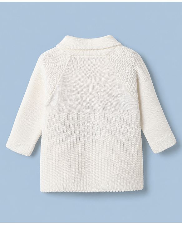 Babyhug Knit Solid Sweater Set in White