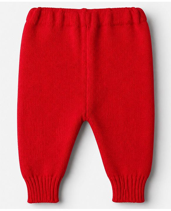 Babyhug Knit Full Raglan Sleeves Front Open Collared Sweater Set and Cap with - Red