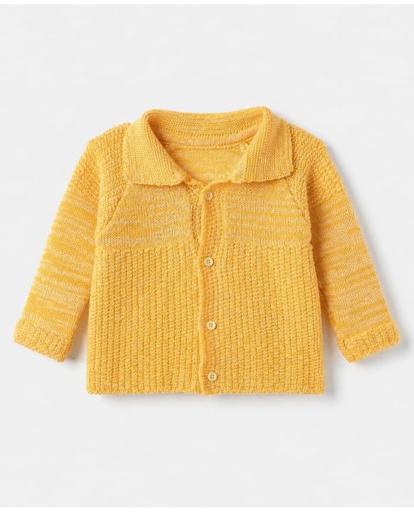 Babyhug Knit Front Open Sweater and Pant with Hat in Yellow