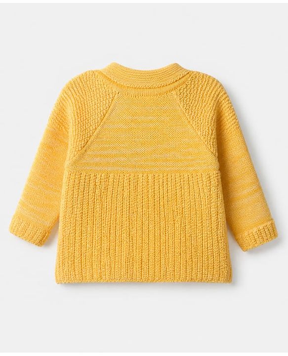 Babyhug Knit Front Open Sweater and Pant with Hat in Yellow
