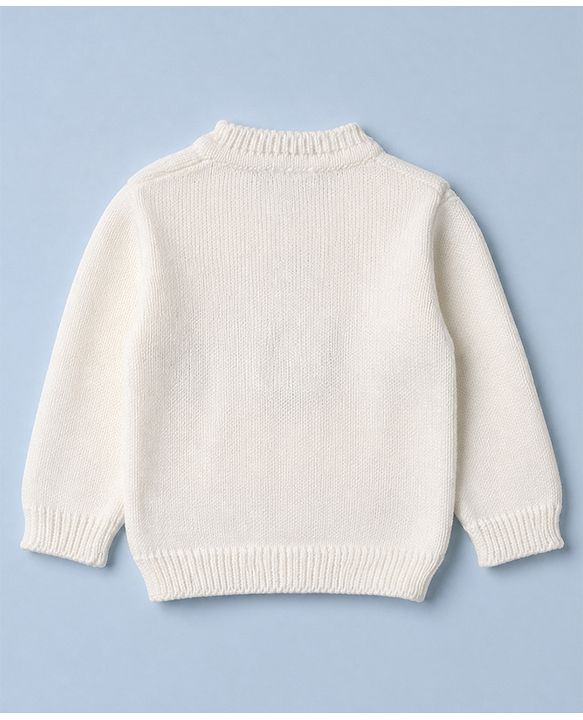 Babyhug Knit Full Sleeves Striped Sweater Set With Headband & Geometric Design - White