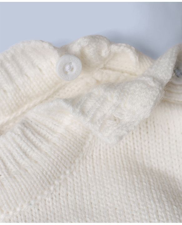 Babyhug Knit Full Sleeves Striped Sweater Set With Headband & Geometric Design - White