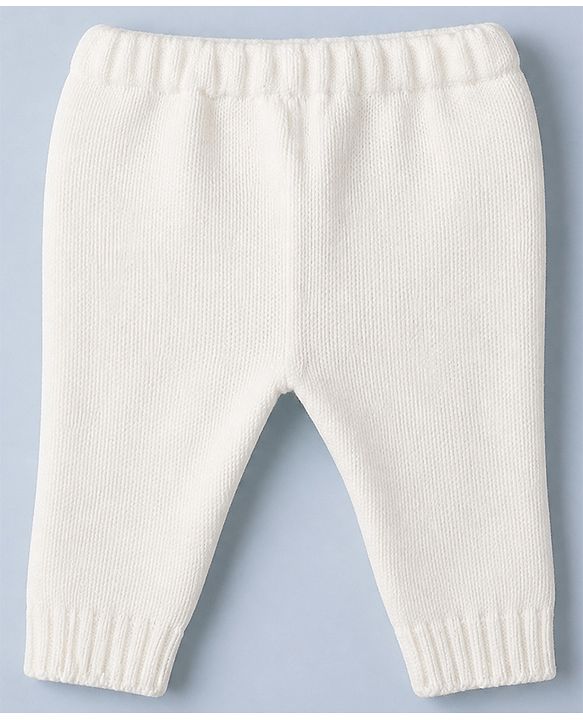 Babyhug Knit Full Sleeves Striped Sweater Set With Headband & Geometric Design - White