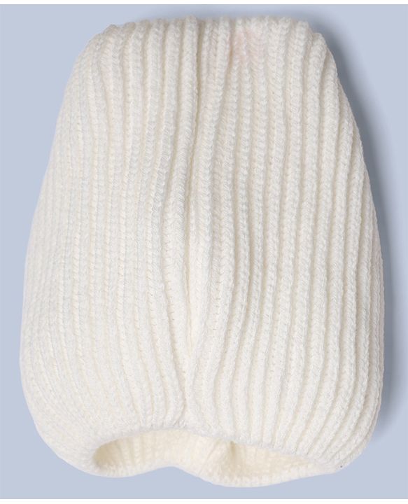 Babyhug Knit Full Sleeves Striped Sweater Set With Headband & Geometric Design - White