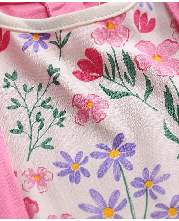 Babyhug 100% Cotton Knit Shrug Top with Full Sleeves and Floral Print - Pink