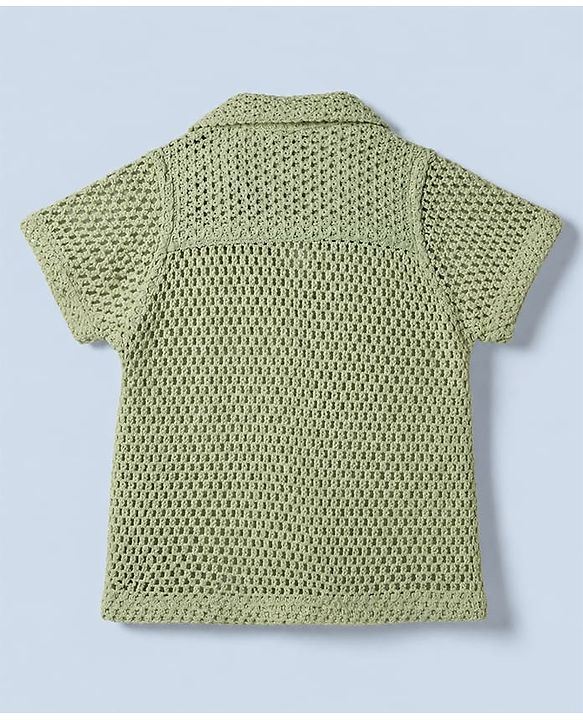 Babyhug 100% Cotton Woven Solid Crochet Shirt with T-Shirt Half Sleeves in Green