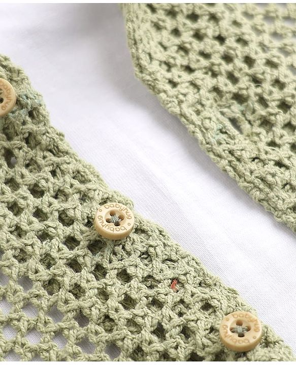 Babyhug 100% Cotton Woven Solid Crochet Shirt with T-Shirt Half Sleeves in Green