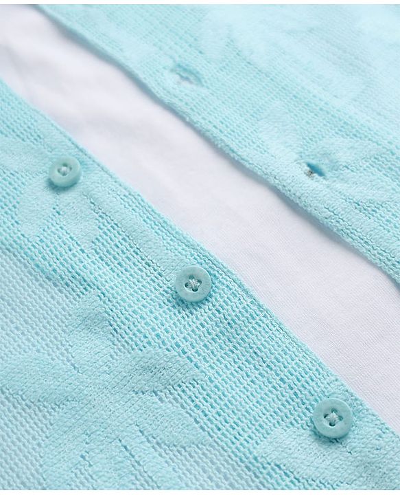 Babyhug 100% Cotton Woven Solid Crochet Shirt and T-Shirt with Half Sleeves and Palm Trees Print in Blue