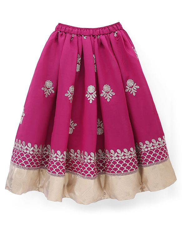 Babyhug Cotton Woven Half Sleeves Choli & Lehenga Set With Dupatta & Floral Embroidery - Pink