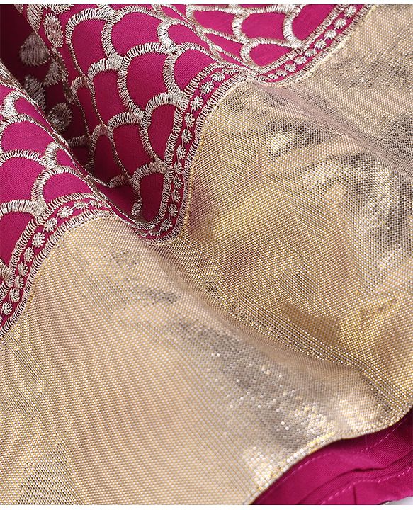 Babyhug Cotton Woven Half Sleeves Choli & Lehenga Set With Dupatta & Floral Embroidery - Pink