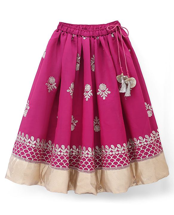 Babyhug Cotton Woven Half Sleeves Choli & Lehenga Set With Dupatta & Floral Embroidery - Pink