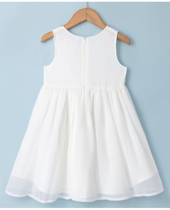 Babyhug Woven Fit & Flared Ethnic Dress and Jacket with Half Sleeves and Striped Georgett Embroidered Sequins - Off White