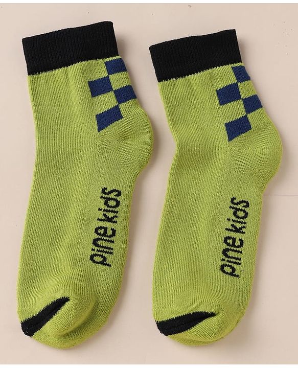 Pine Kids Cotton Blend Knit Ankle Length Socks With Text Design Pack of 3 - White Blue Green