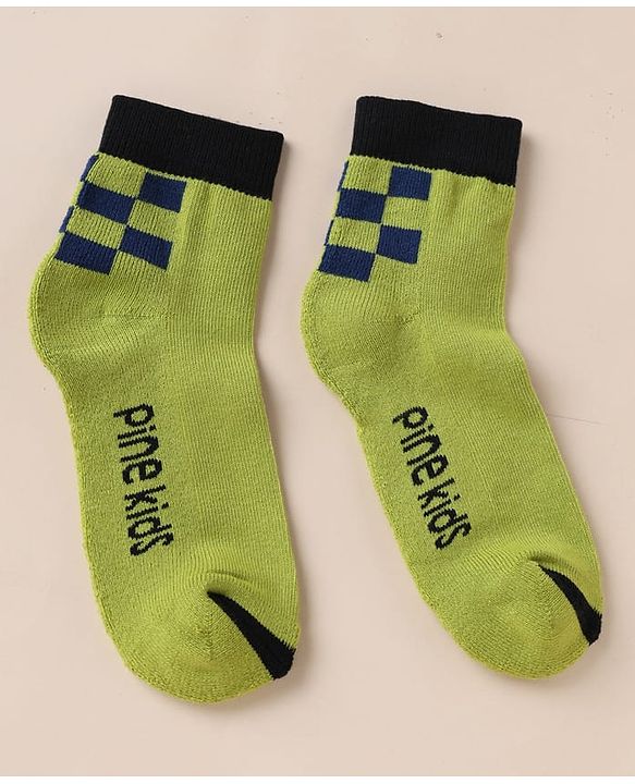 Pine Kids Cotton Blend Knit Ankle Length Socks With Text Design Pack of 3 - White Blue Green