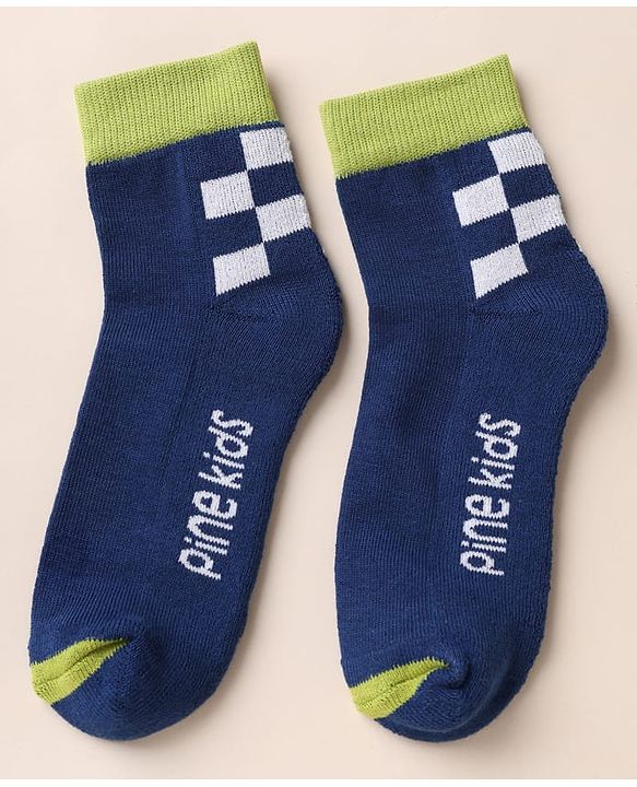 Pine Kids Cotton Blend Knit Ankle Length Socks With Text Design Pack of 3 - White Blue Green