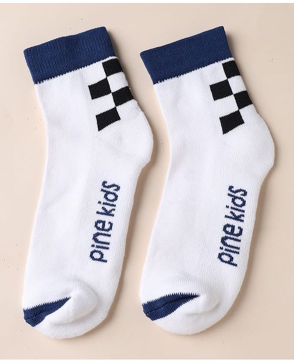 Pine Kids Cotton Blend Knit Ankle Length Socks With Text Design Pack of 3 - White Blue Green