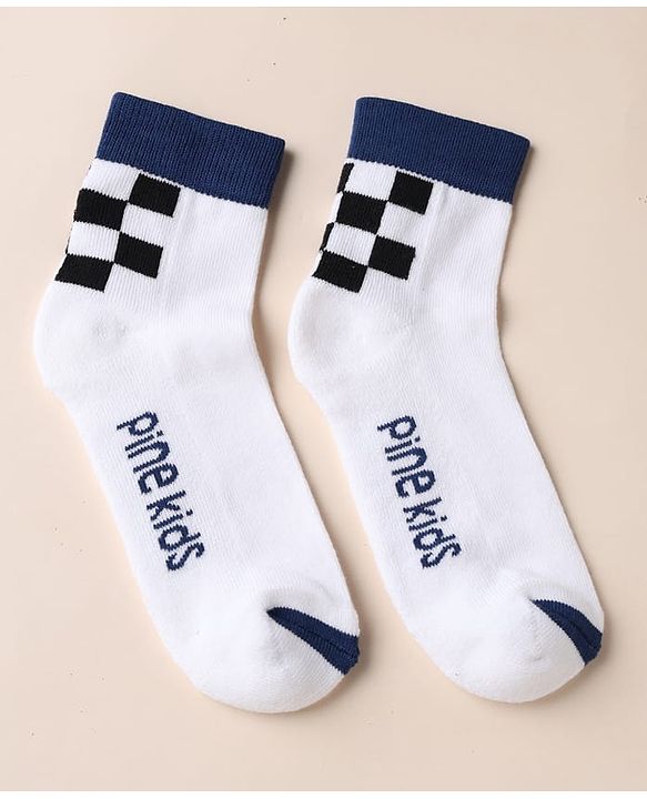 Pine Kids Cotton Blend Knit Ankle Length Socks With Text Design Pack of 3 - White Blue Green