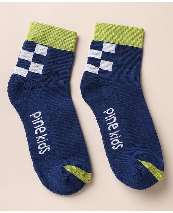 Pine Kids Cotton Blend Knit Ankle Length Socks With Text Design Pack of 3 - White Blue Green