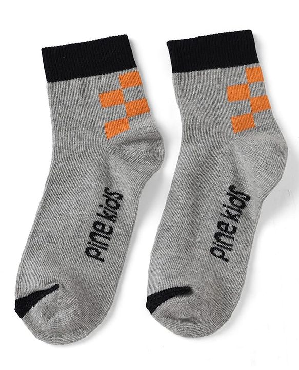 Pine Kids Cotton Knit Ankle Length Socks With Text Design Pack of 3 in Red Black Grey