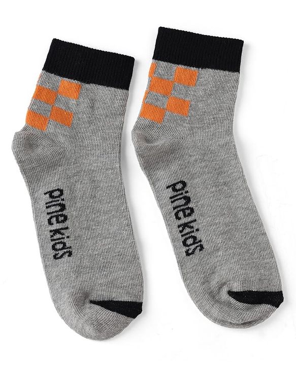 Pine Kids Cotton Knit Ankle Length Socks With Text Design Pack of 3 in Red Black Grey