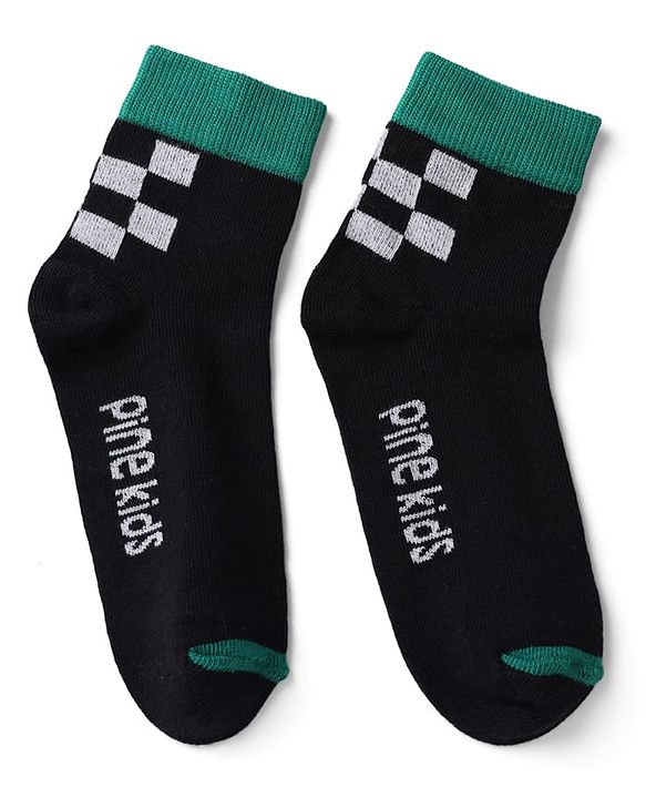 Pine Kids Cotton Knit Ankle Length Socks With Text Design Pack of 3 in Red Black Grey
