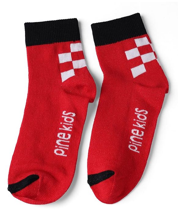 Pine Kids Cotton Knit Ankle Length Socks With Text Design Pack of 3 in Red Black Grey