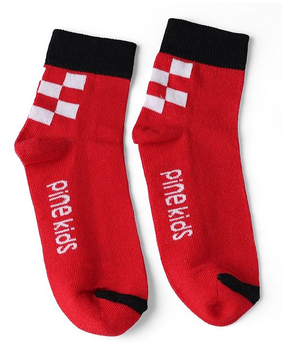 Pine Kids Cotton Knit Ankle Length Socks With Text Design Pack of 3 in Red Black Grey