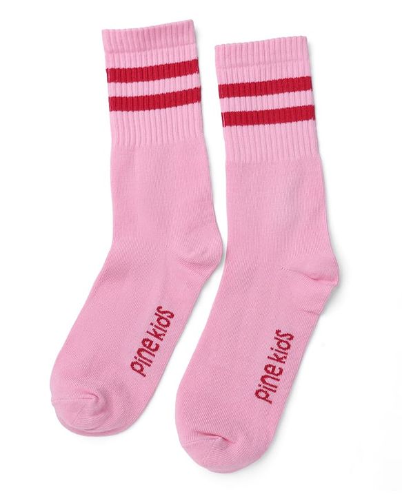 Pine Kids Cotton Knit Mid Calf length Striped Socks Pack of 5 - White Pink Blue Green & Plum