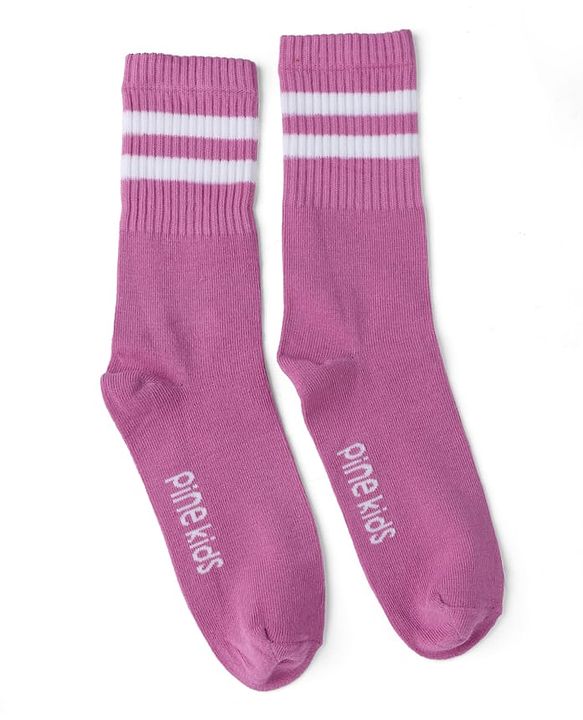 Pine Kids Cotton Knit Mid Calf length Striped Socks Pack of 5 - White Pink Blue Green & Plum
