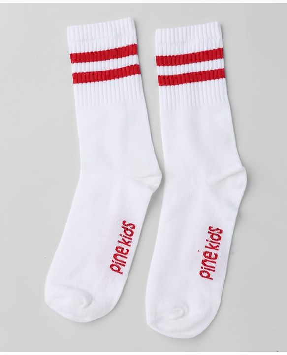 Pine Kids Cotton Knit Mid Calf length Striped Socks Pack of 5 - White Pink Blue Green & Plum
