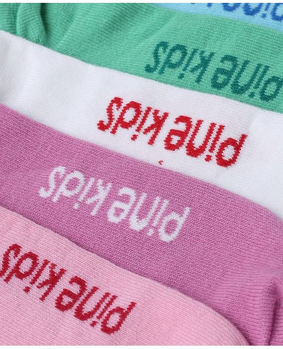 Pine Kids Cotton Knit Mid Calf length Striped Socks Pack of 5 - White Pink Blue Green & Plum