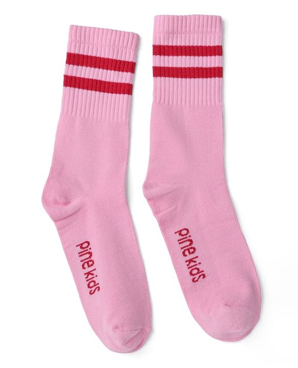 Pine Kids Cotton Knit Mid Calf length Striped Socks Pack of 5 - White Pink Blue Green & Plum