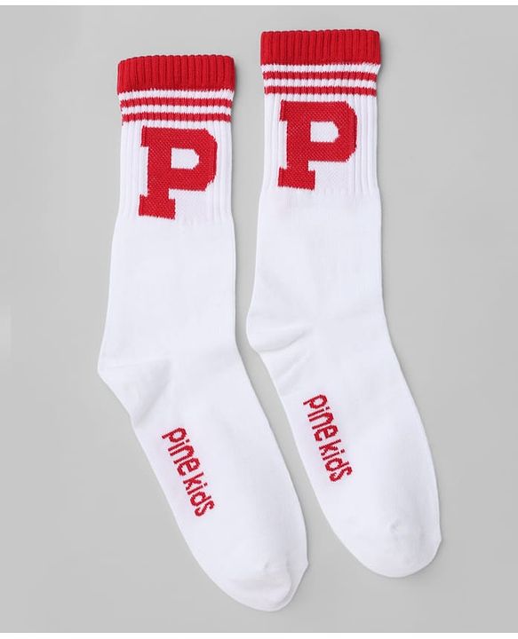 Pine Kids Cotton Knit Mid Calf Length Socks With Pine Kids Text Design Pack Of 5 - Black Blue Pink Green & Red