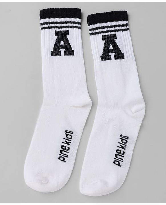 Pine Kids Cotton Knit Mid Calf Length Socks With Pine Kids Text Design Pack Of 5 - Black Blue Pink Green & Red
