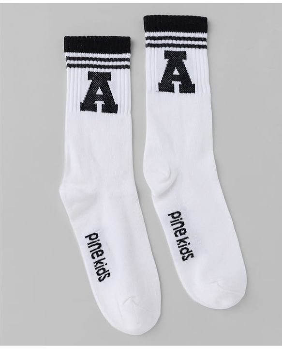 Pine Kids Cotton Knit Mid Calf Length Socks With Pine Kids Text Design Pack Of 5 - Black Blue Pink Green & Red