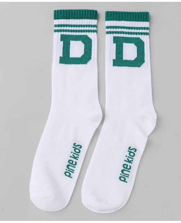 Pine Kids Cotton Knit Mid Calf Length Socks With Pine Kids Text Design Pack Of 5 - Black Blue Pink Green & Red