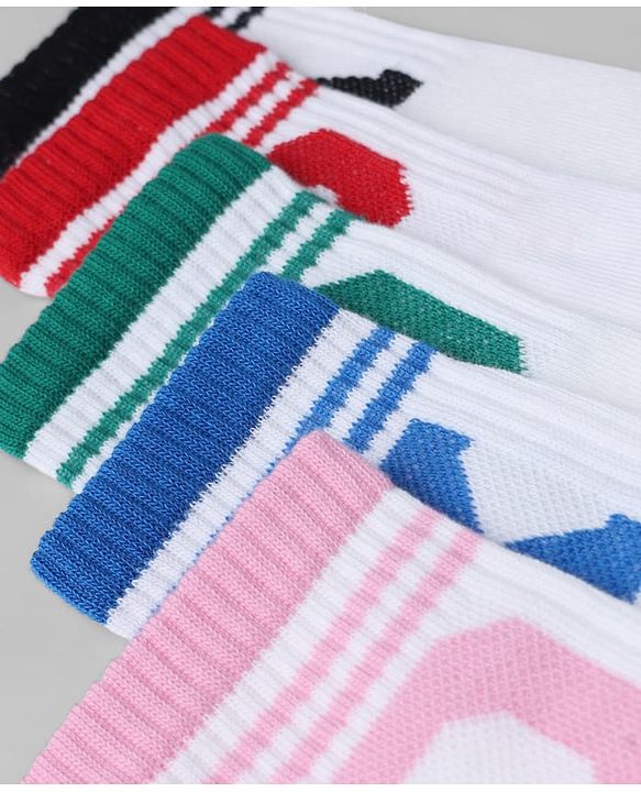 Pine Kids Cotton Knit Mid Calf Length Socks With Pine Kids Text Design Pack Of 5 - Black Blue Pink Green & Red