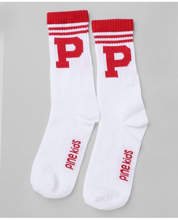 Pine Kids Cotton Knit Mid Calf Length Socks With Pine Kids Text Design Pack Of 5 - Black Blue Pink Green & Red