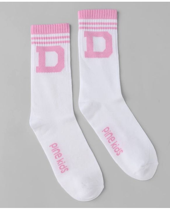 Pine Kids Cotton Knit Mid Calf Length Socks With Pine Kids Text Design Pack Of 5 - Black Blue Pink Green & Red