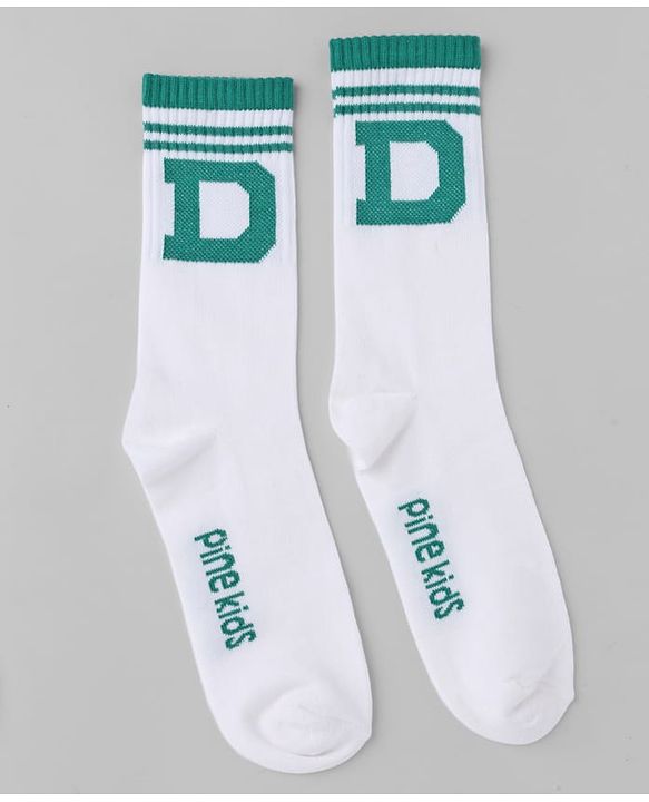 Pine Kids Cotton Knit Mid Calf Length Socks With Pine Kids Text Design Pack Of 5 - Black Blue Pink Green & Red