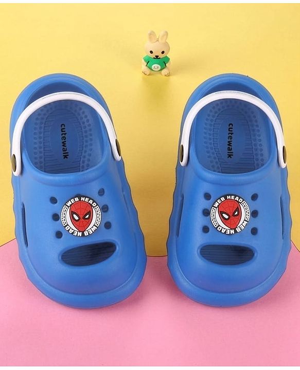 Cute Walk by Babyhug Clogs With Backstrap Closure Marvel Applique in Blue/White