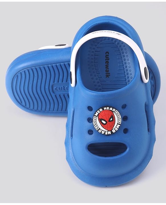 Cute Walk by Babyhug Clogs With Backstrap Closure Marvel Applique in Blue/White