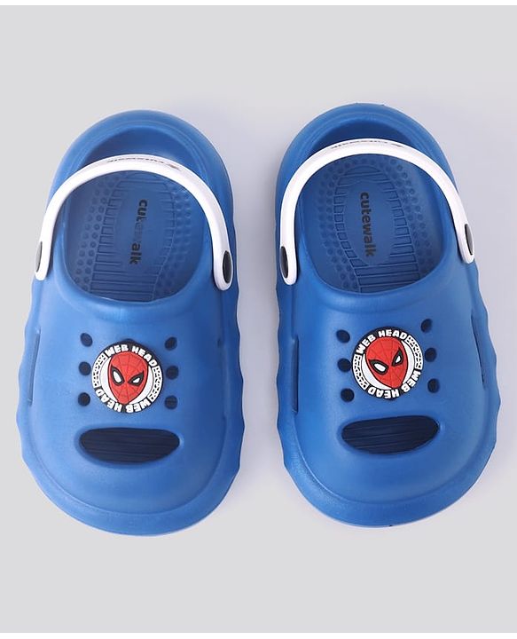 Cute Walk by Babyhug Clogs With Backstrap Closure Marvel Applique in Blue/White