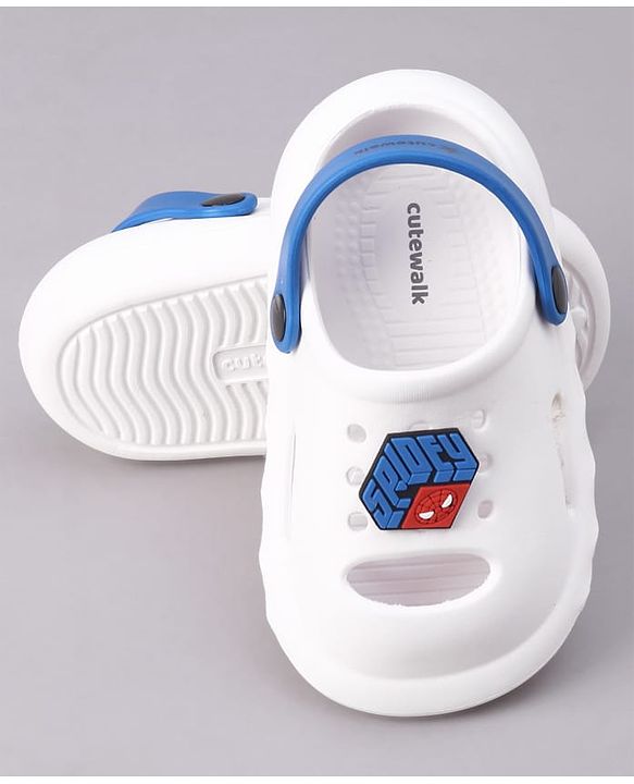 Cute Walk by Babyhug Marvel Clogs With Backstrap Closure Spiderman Applique in White