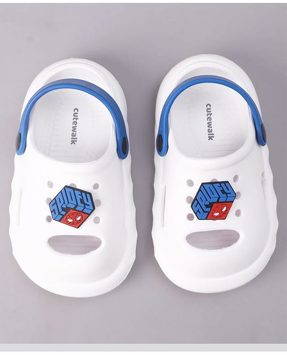 Cute Walk by Babyhug Marvel Clogs With Backstrap Closure Spiderman Applique in White