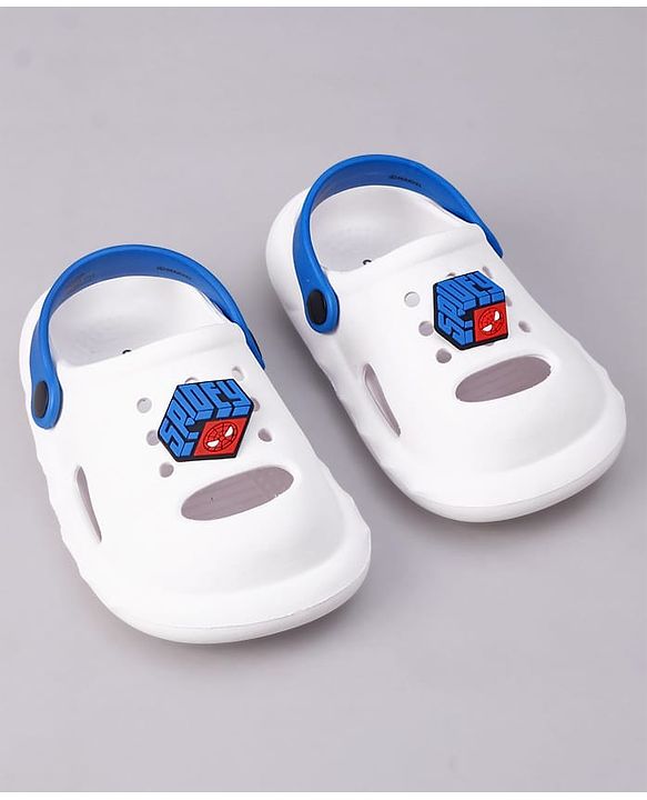 Cute Walk by Babyhug Marvel Clogs With Backstrap Closure Spiderman Applique in White