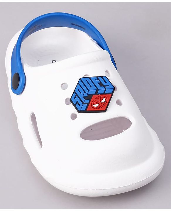 Cute Walk by Babyhug Marvel Clogs With Backstrap Closure Spiderman Applique in White