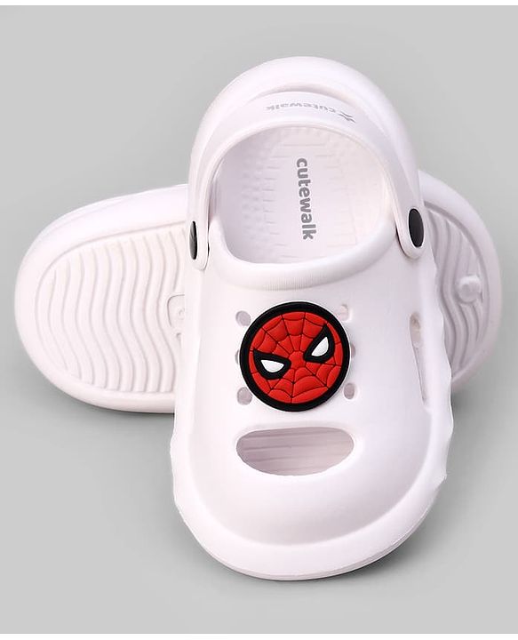 Cute Walk by Babyhug Marvel Clogs with Spider-Man Applique - White