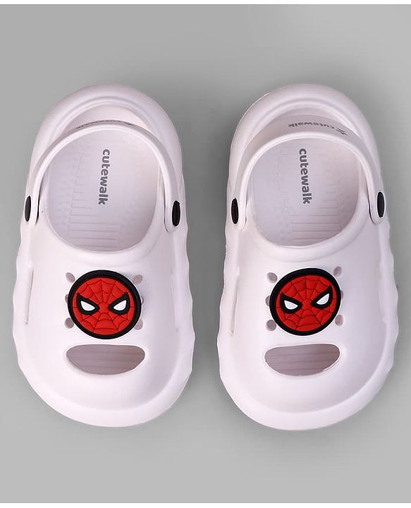 Cute Walk by Babyhug Marvel Clogs with Spider-Man Applique - White